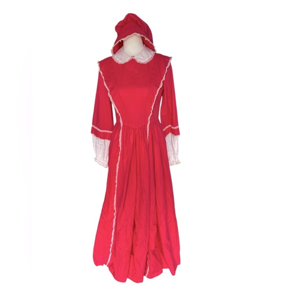 Vintage prairie dress pink with bonnet and bag